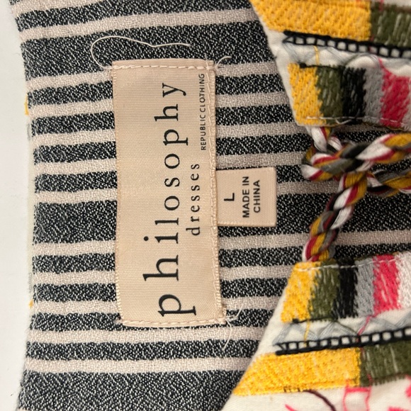 philosophy Striped Embroidered Bib tassel detail Long Sleeve Tunic Dress L - Picture 4 of 8